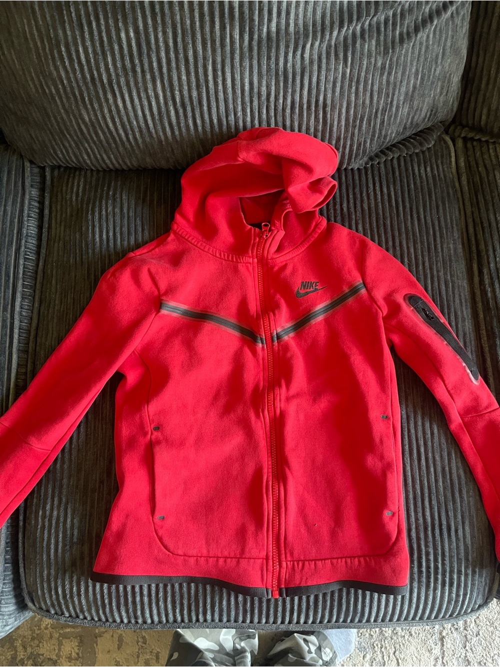 Nike Tech Kids Red Hooded Jacket with Reflective Accents